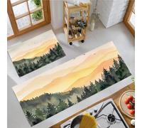KRSAZCM Paysage Naturel Tapis de Cuisine Devant Evier Antidérapant Lavable, Montagnes Forêts Oiseaux Tapis Couloir Absorbant pour Buanderie Cuisine Salle de Bain - 43x75+43x150cm