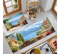 KRSAZCM Paysages Naturels Tapis de Cuisine Devant Evier Antidérapant Lavable, Architecture Italienne Tapis Couloir Absorbant pour Buanderie Cuisine Salle de Bain - 40x60+40x120cm