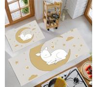KRSAZCM Petit Cerf Croissant Lune Tapis Cuisine, Jaune Moutarde Tapis Antidérapant Et Lavable, 43x75+43x150cm Antifatigue De Passage Imperméable Résistant À l'huile Paillasson