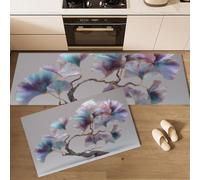 KRSAZCM Plantes 3D Lot de 2 Tapis de Cuisine antidérapant, Feuille Ginkgo Relief Lavable Tapis de Cuisine pour Cuisine Couloir Chambre à Coucher, 44x70+44x120cm