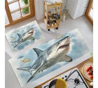 KRSAZCM Requins Océaniques Tapis Cuisine, Gris-Bleu Tapis Antidérapant Et Lavable, 43x75+43x150cm Antifatigue De Passage Imperméable Résistant À l'huile Paillasson