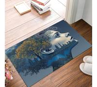 KRSAZCM Style Abstrait Paillasson Attrape-Poussière, Profil Féminin La Ville Tapis de Sol Antidérapant Lavable en Machine, 80 x 120 cm Tapis d'Entrée pour Chien Entrée Porte et Couloir - Gris-Bleu