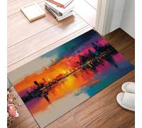 KRSAZCM Style Abstrait Paillasson D'Entrée Discret Absorbant - 60 x 90 cm - Antidérapant -Ville du Coucher Soleil Tapis De Sol pour Entrée d'animaux Salle De Bain - Violet