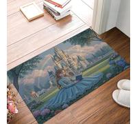 KRSAZCM Style Conte Fées Paillasson D'Entrée Discret Absorbant - 80 x 120 cm - Antidérapant -Princesse du Château Tapis De Sol pour Entrée d'animaux Salle De Bain - Bleu Ciel