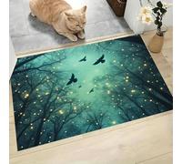 KRSAZCM Style D'Animation Paillasson Attrape-Poussière, Lucioles des Forêts Tapis de Sol Antidérapant Lavable en Machine, 60 x 90 cm Tapis d'Entrée pour Chien Entrée Porte et Couloir - Vert