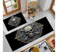KRSAZCM Style Gothique Tapis de Cuisine Devant Evier Antidérapant Lavable, Crâne Sculpté Classique Tapis Couloir Absorbant pour Buanderie Cuisine Salle de Bain - 44x70+44x120cm