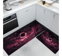 KRSAZCM Style Gothique Tapis de Cuisine Devant Evier Antidérapant Lavable, Éclipse Solaire Ciel Étoilé Tapis Couloir Absorbant pour Buanderie Cuisine Salle de Bain - 50x80+50x120cm