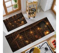 KRSAZCM Style Rétro Tapis de Cuisine Devant Evier Antidérapant Lavable, Bibliothèque Tapis Couloir Absorbant pour Buanderie Cuisine Salle de Bain - 40x60+40x120cm