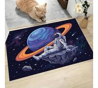 KRSAZCM Thème D'Animation Paillasson D'Entrée Discret Absorbant - 40 x 60 cm - Antidérapant -Astronaute Saturne Tapis De Sol pour Entrée d'animaux Salle De Bain - Violet