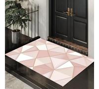 KRSAZCM Triangle Feuille d'or Paillasson Intérieur, 90 x 150 cm Tapis Entrée Extérieur Imperméable Antidérapant, Géométrie du Luxe Léger Tapis pour Entrée Lavable Cuisine Salle de Bain- Rose Nude