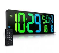 Krstir Grande Horloge Murale Numérique avec Télécommande, Écran LED de 16,5" Grand Affichage Compteur Montée & Descente, Réveil à Luminosité Réglable avec Jour/Date/Température pour Maison, Salle de