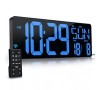 Krstir Grande horloge murale numérique avec télécommande, écran LED de 17,2" grand affichage compteur montant et descendant, réveil à luminosité réglable avec jour/date/température pour la maison, le