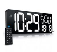 KRSTIR Horloge murale numérique à DEL de 43,7 cm avec télécommande, grand écran de comptage à rebours et minuteur, luminosité réglable avec jour/date/température pour la maison, la salle de sport, le