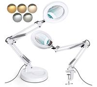 Krstlv Loupe grossissante x10 avec lumière et support, bouton de mise à niveau, 5 modes de couleur à intensité variable, lumière LED 2 en 1, lampe de bureau mains libres avec pince pour travaux