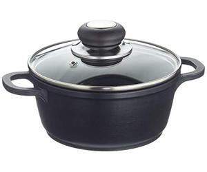Krüger 2027346 Delta Cast Casserole avec Couvercle en Verre/Aluminium Noir 16 cm