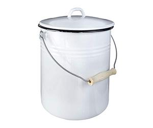Krüger 2056821 Poubelle avec Couvercle Emaillé Blanc 10 L