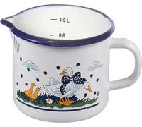 Krüger 4142 Pot à lait avec décor Bonheur d'oie et bec verseur, émail, Ø 14 cm, 1,5 l, blanc/bleu