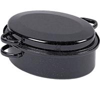 Krüger G26 Cocotte d'oie avec couvercle à égouttement, ovale, Ø 26 cm, émaillée, mouchetée, noir/noir