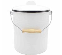 Krüger Poubelle Conteneur À Déchets Émail 10 L Blanc Couvercle & Poignée En Bois