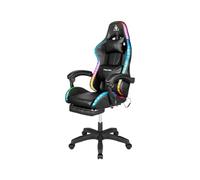Kruger&Matz Chaise de Jeu Modèle GX-150 KM0790-BLED Fauteuil avec Rétroéclairage LED, Coussin avec Fonction Massage, Repose-Pieds en Relief, Eco-Cuir Souple, Roues en Caoutchouc, Couleur Noir