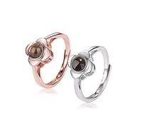krui Bagues De Projection De Photos Personnalisées Bagues Personnalisées pour Femmes Bagues Commémoratives, d'anniversaire, De Saint-Valentin Bagues Ajustables (Argent,Resizable)