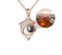 krui Collier De Projection Photo Personnalisé Mode Dauphin Projection Collier Pierre Charme Bijoux Animaux Dorés Accessoires Chanceux (Or Rose)