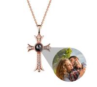 krui Collier Personnalisé avec Croix Photo, Bijoux en Argent 925, Cadeau De Noël Personnalisé, Cadeau De Saint-Valentin Personnalisé, Cadeau Photo Personnalisé pour Maman. (Or Rose)