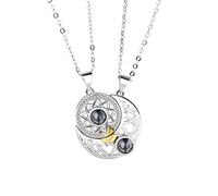 krui Collier Projection Personnalisé,Collier Avec Photo Personnalisé,Collier Pas Cher,Bracelet Homme Saint Valentin,Collier Graver Personnalisé (Pendentif Soleil + Lune)
