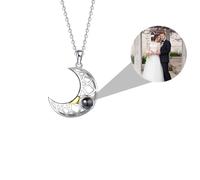 krui Collier Projection Personnalisé,Collier avec Photo Personnalisé,Collier Pas Cher,Bracelet Homme Saint Valentin,Collier Graver Personnalisé (Pendentif Lune)