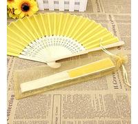KRUI Lot de 20/50/100 éventails en soie personnalisés imprimés - Impression latérale, éventails de mariage en soie, éventails promotionnels, cadeau de mariage personnalisé, éventail à la main (jaune,