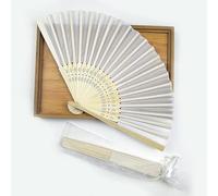 KRUI Lot de 20/50/100 éventails en soie personnalisés imprimés - Impression latérale, éventails de mariage en soie, éventails promotionnels, cadeau de mariage personnalisé, éventail à la main (blanc