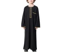 KRUIHAN Garçon Jubba Thobe,Manches Longues Enfant Abaya Kaftan,Robe Arabe avec Fermeture à Glissière pour Garçon,Musulman Abaya Vêtements de Prière pour Garçon,Noir,150(11-12Y)