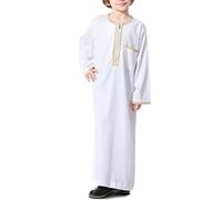 KRUIHAN Garçon Jubba Thobe,Manches Longues Enfant Abaya Kaftan,Robe Arabe avec Fermeture à Glissière pour Garçon,Musulman Abaya Vêtements de Prière pour Garçon,Blanc,150(11-12Y)