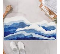 KRUIHAN Tapis de Bain Grand Format 50x120cm,Forme Irrégulière Vague Bleue,Doux Épais Absorbant,Fond TPR Antidérapant,Idéal pour Salle de Bain,Cuisine,Salon,Chambre Enfant,Couloir,Entrée et WC