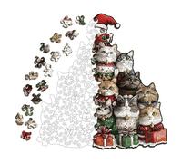 Krujecnt Jeu De Puzzle - Collectionnable sur Le Thème De Noël - Casse-têtes de Design Animal Chat de 194 pièces pour Adultes - pour Hommes Garçons Filles Jeunes Adolescents Mari Fils Fille Famille