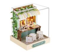 Krujecnt Kit De Maison Miniature,Décoration d'Intérieur Miniature avec Lumière - Petit Kit de Construction Artisanale pour Le Temps du Dessert,pour Adultes Et Salon Chambre Cuisine Bureau Intérieur