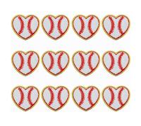 Kruluuvia 12 Pièces de Patch en Forme de Coeur de Baseball avec des Bords Dorés. Les Patches de Baseball sont à Repasser et Peuvent Être Utilisés comme Applique pour Décorer des Vêtements DIY.