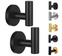 Kruodop Lot de 2 crochets muraux pour salle de bain, porte-serviettes, crochets noir mat, crochets robustes pour porte en acier inoxydable pour cuisine, chambre, hôtel, piscine, manteaux (perçage)