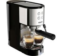 Krups 365680 Machine à expresso noir, acier inoxydable avec embout de mousseur à lait, avec fonction chauffe-tasse