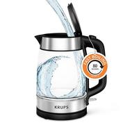 KRUPS Bouilloire électrique en verre de 1,7 l : 1500 W à ébullition rapide avec indicateur LED, filtre anti-échelle, arrêt automatique et design sans fil, faire bouillir 1 tasse en 80 secondes pour un