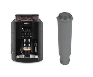 KRUPS Essential Machine à Café à Grain Broyeur Cafetière Expresso Ecran LCD Nettoyage Automatique Buse Vapeur Cappuccino Noire YY8135FD & Cartouche Aqua Filter Claris F08801