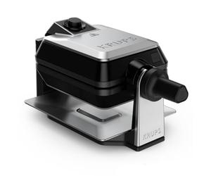 KRUPS Gaufrier Rotatif, Cuisson parfaites, Cuisson homogène, Utilisation facile, Plaques antiadhésives, Haute précision, Rangement vertical, FDD95D10, Noir / Métal