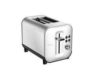 Krups Grille-pain 2 fentes larges, Inox brossé premium, 8 réglages température, Remontée extra-haute, Tiroir ramasse-miettes, Excellence KH682D10