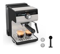 Krups Machine espresso manuelle, Qualité Barista, Espresso et Cappuccinos, Buse vapeur, Rangement des filtres inclus, Gris clair, Authentic, XP381B10