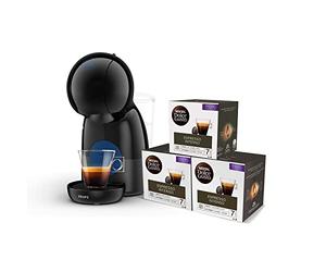 Krups Nescafé Dolce Gusto Piccolo XS KP1A08 Cafetière à capsules de 0,8 l, mode Eco, plateau 3 hauteurs, couleur noire, 3 packs café intense