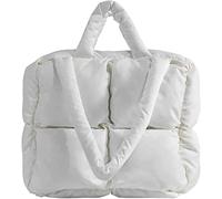 KRUPTI Femmes Puffer Tote Bag - Grand Puffer Tote Bag Portefeuille rembourré Souple Coton Plaid matelassé Sac à bandoulière Unique Sac à Main (White)