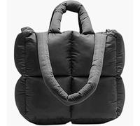 KRUPTI Femmes Puffer Tote Bag - Grand Puffer Tote Bag Portefeuille rembourré Souple Coton Plaid matelassé Sac à bandoulière Unique Sac à Main (Black)