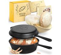 KRUSTENZAUBER Casserole à Pain en Fonte 26 cm avec Panier de Fermentation - Pot Robuste pour Cuisson - Moule Idéal avec Couvercle, Poêle et Accessoires