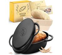 KRUSTENZAUBER Cocotte en fonte de 34 cm avec couvercle - Passe au four avec panier de fermentation - Ovale en fonte - Idéal comme moule à four, cocotte à induction, casserole à pain, accessoire de