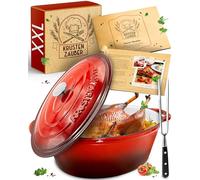 KRUSTENZAUBER Cocotte en fonte de 37,5 cm avec couvercle - Passe au four avec fourchette à viande - Grand environ Cocotte idéale XXL - Cocotte en fonte Kazan - Induction ovale